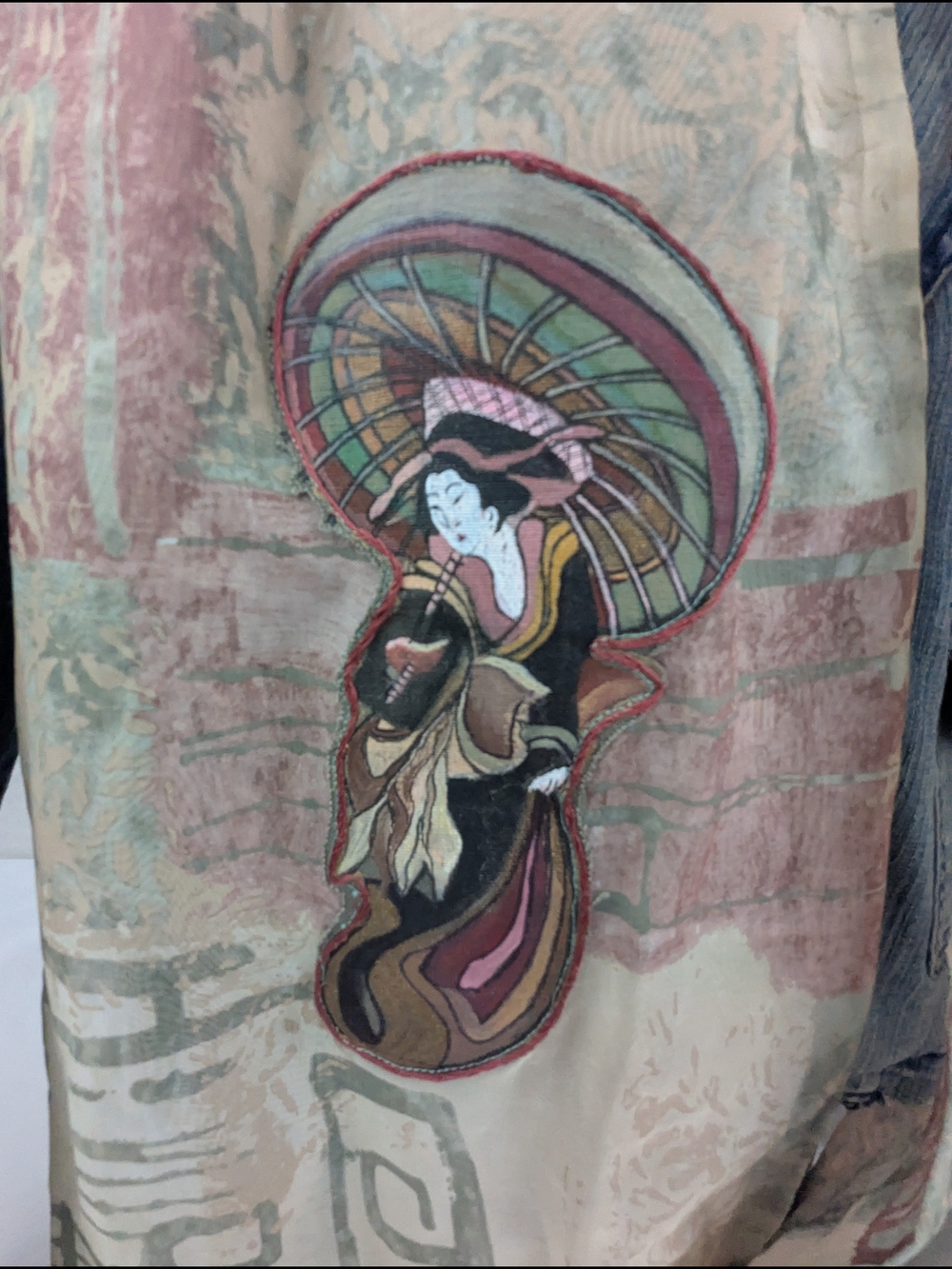 Embroidered Geisha Kimono-Style Top in Pastel Shades